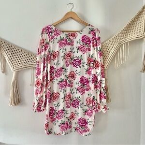ASOS Pink Rose Floral Long Sleeve Tunic Lightweight Shift Dress